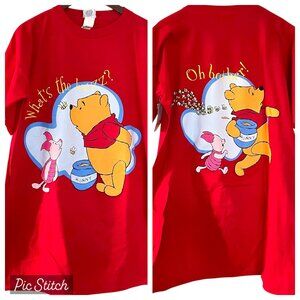 Vintage 90s Winnie the Pooh Sleep T Shirt One Size Red Pooh Piglet Nightgown NEW